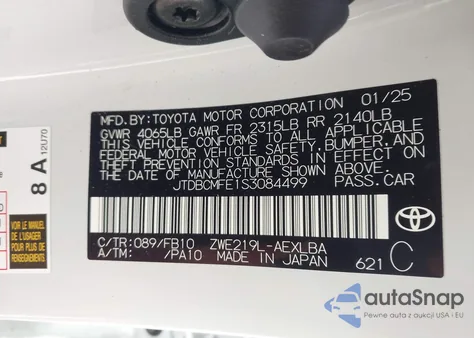 2025 Toyota Corolla Hybrid Le z USA, uszkodzony, nr VIN JTDBCMFE1S3084499